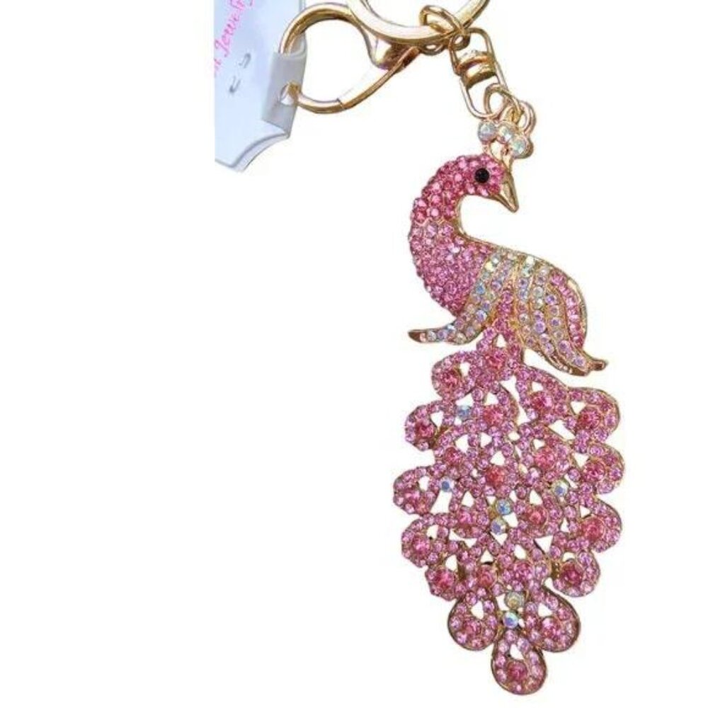 Rhinestone Pink Peacock Bag Charm (New)